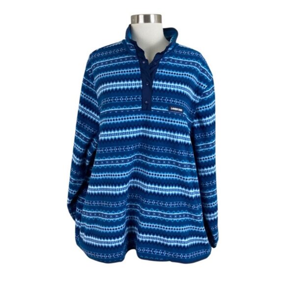 Lands' End NEW 2X Baltic Teal Fairisle Snap Fleece Pullover Pockets Cozy - Picture 1 of 4
